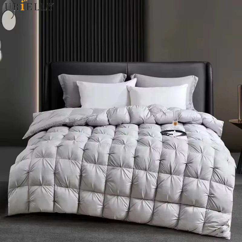 High Grade 100% White Goose down Quilt Winter Warm Feather Duvet Queen King Cozy Lightweight 3D Bread Comforter Pinch Pleated